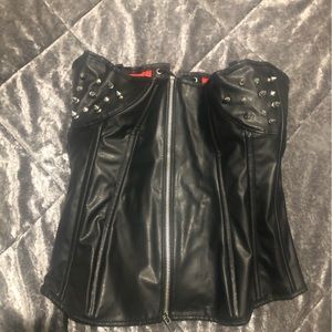 Spiked leather corset lingerie exotic goth rare vintage black size large
